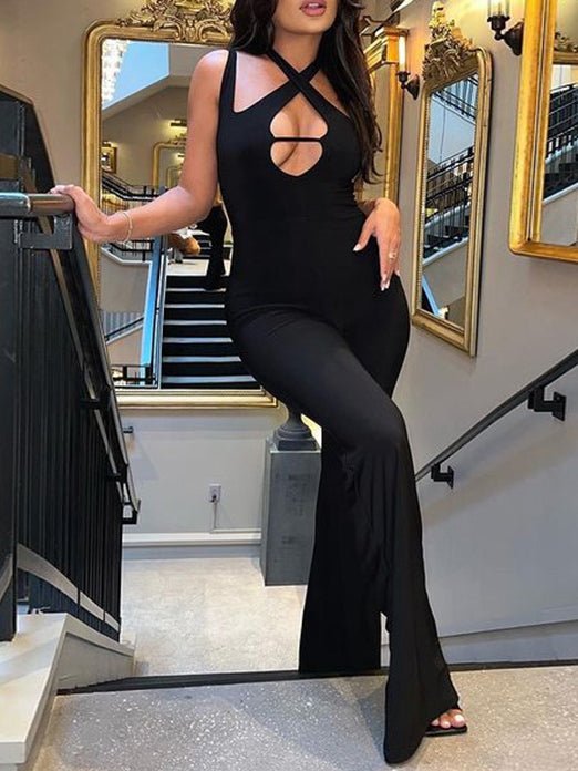Women's Jumpsuits Halter Neck Sleeveless Hollow Slim Jumpsuit - Jumpsuits & Rompers - Instastyled | Online Fashion Free Shipping Clothing, Dresses, Tops, Shoes - 10/02/2022 - 30-40 - Bottoms