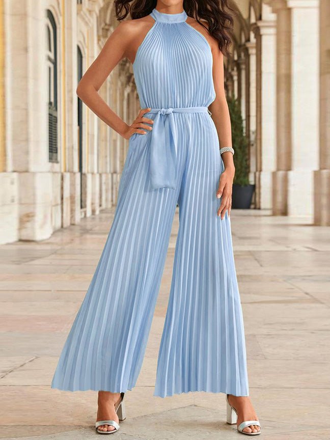 Women's Jumpsuits Halterneck Sleeveless Pleated Wide-Leg Jumpsuit - Jumpsuits - Instastyled | Online Fashion Free Shipping Clothing, Dresses, Tops, Shoes - 06/05/2022 - 40-50 - Bottoms