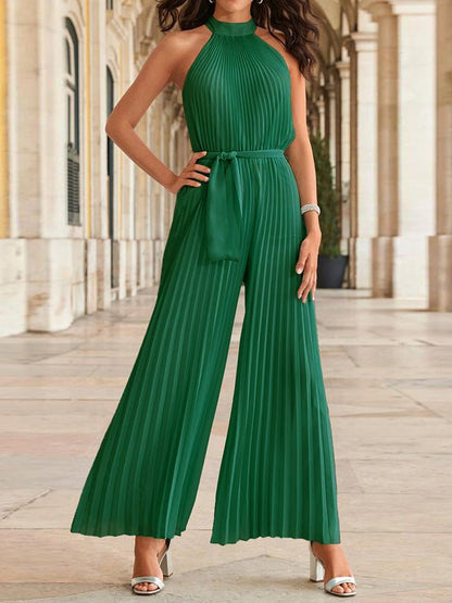 Women's Jumpsuits Halterneck Sleeveless Pleated Wide-Leg Jumpsuit - Jumpsuits - Instastyled | Online Fashion Free Shipping Clothing, Dresses, Tops, Shoes - 06/05/2022 - 40-50 - Bottoms