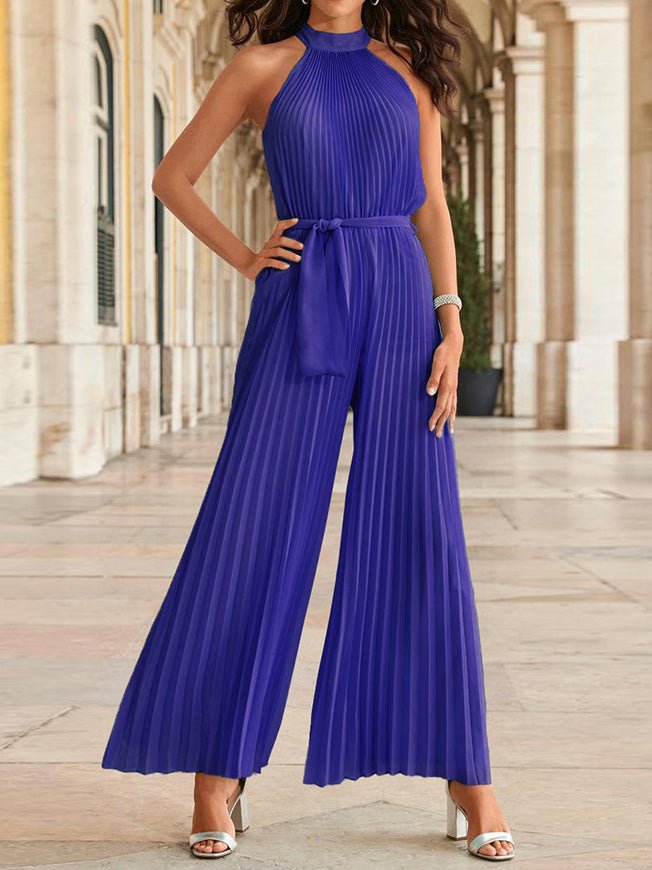 Women's Jumpsuits Halterneck Sleeveless Pleated Wide-Leg Jumpsuit - Jumpsuits - Instastyled | Online Fashion Free Shipping Clothing, Dresses, Tops, Shoes - 06/05/2022 - 40-50 - Bottoms