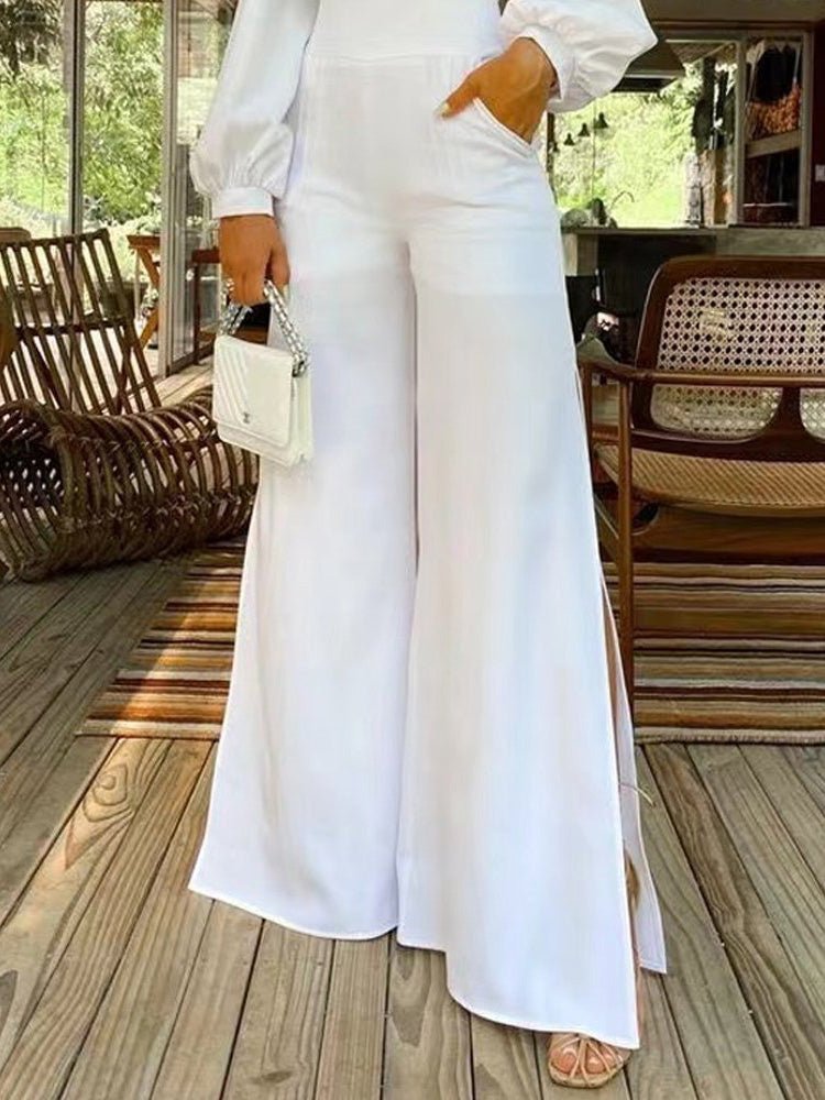 Women's Jumpsuits High Neck Hollow Long Sleeve Slit Jumpsuit - Jumpsuits - Instastyled | Online Fashion Free Shipping Clothing, Dresses, Tops, Shoes - 27/08/2022 - bottoms - color-white