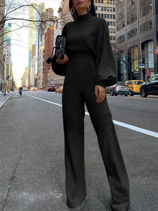 Women's Jumpsuits High Neck Open Back Long Sleeve Wide-Leg Jumpsuit - Jumpsuits & Rompers - INS | Online Fashion Free Shipping Clothing, Dresses, Tops, Shoes - 25/08/2021 - 30-40 - Bottom