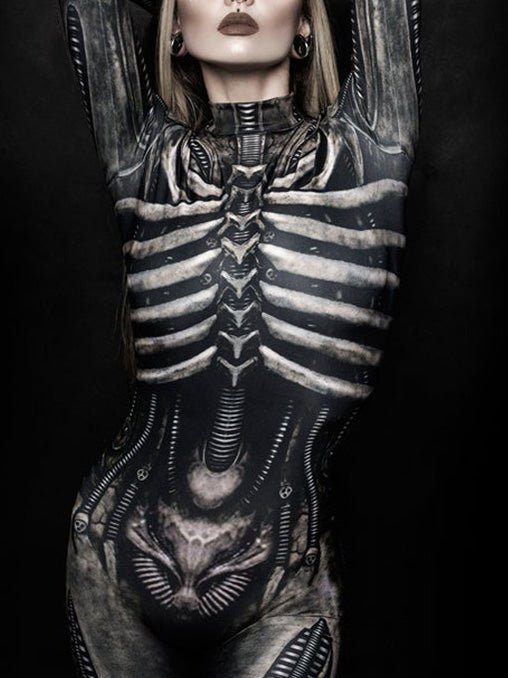 Women's Jumpsuits Human Skeleton Print Long Sleeve Slim Fit Jumpsuit - MsDressly