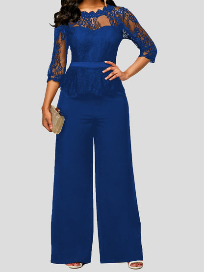 Women's Jumpsuits Lace Paneled Mid Sleeves Wide Leg Jumpsuit - Jumpsuits - Instastyled | Online Fashion Free Shipping Clothing, Dresses, Tops, Shoes - 15/06/2022 - Bottoms - Color_Black