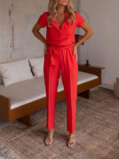 Women's Jumpsuits Lapel Lace-Up Pocket Casual Jumpsuit - Jumpsuits - Instastyled | Online Fashion Free Shipping Clothing, Dresses, Tops, Shoes - 20/05/2022 - 40-50 - Bottoms