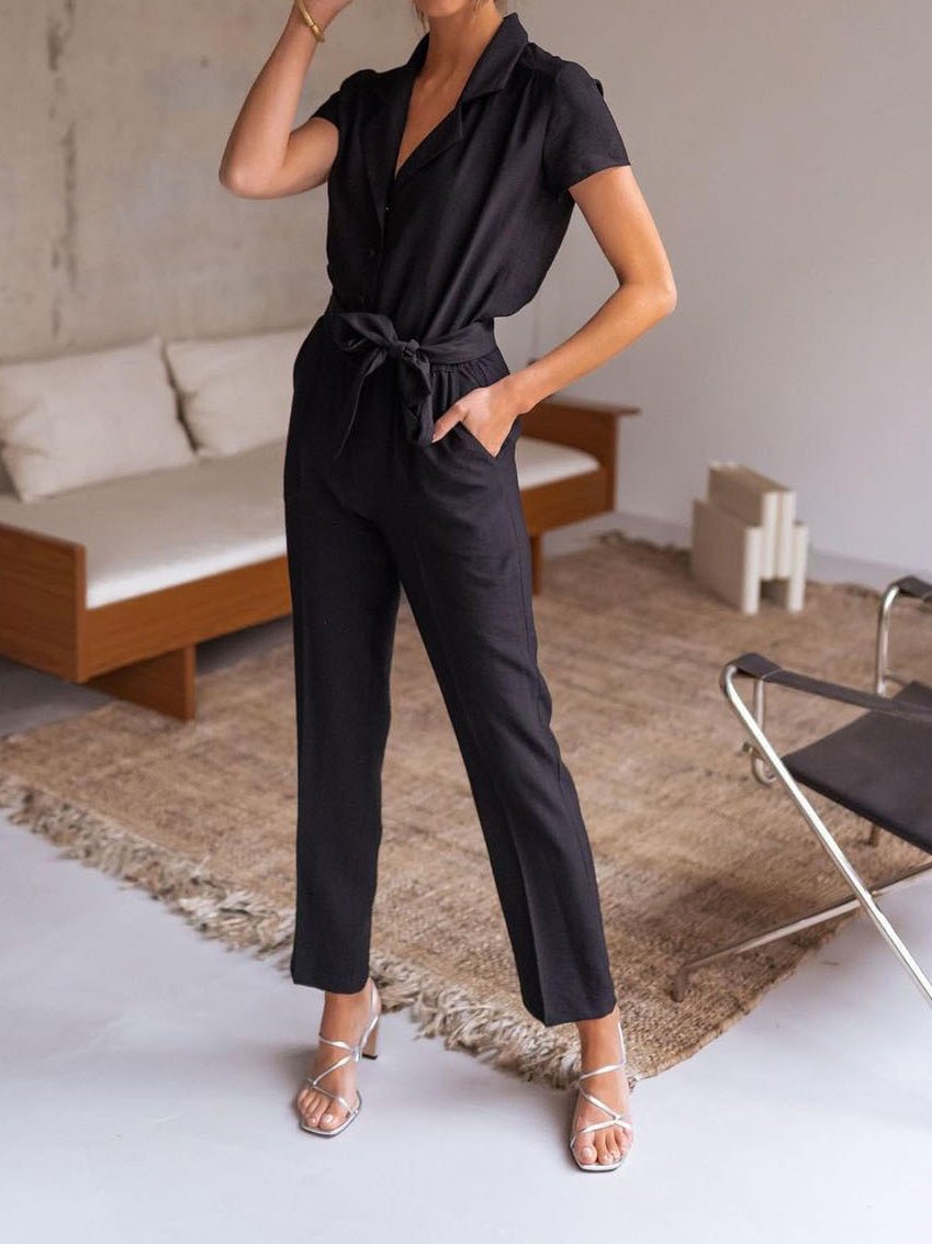 Women's Jumpsuits Lapel Lace-Up Pocket Casual Jumpsuit - Jumpsuits - Instastyled | Online Fashion Free Shipping Clothing, Dresses, Tops, Shoes - 20/05/2022 - 40-50 - Bottoms