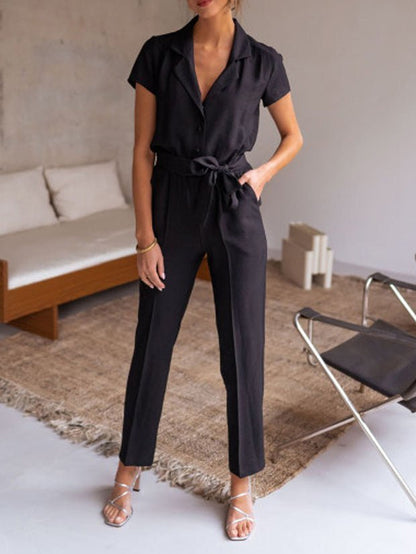 Women's Jumpsuits Lapel Lace-Up Pocket Casual Jumpsuit - Jumpsuits - Instastyled | Online Fashion Free Shipping Clothing, Dresses, Tops, Shoes - 20/05/2022 - 40-50 - Bottoms