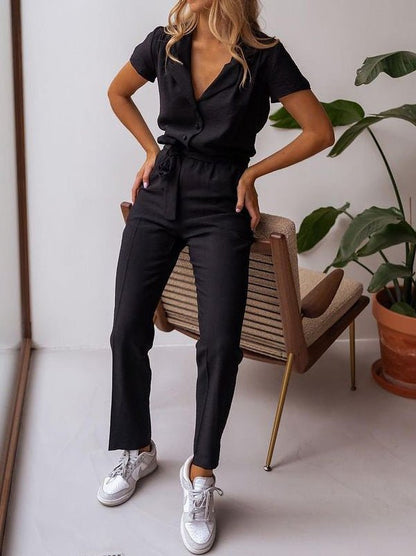 Women's Jumpsuits Lapel Lace-Up Pocket Casual Jumpsuit - Jumpsuits - Instastyled | Online Fashion Free Shipping Clothing, Dresses, Tops, Shoes - 20/05/2022 - 40-50 - Bottoms