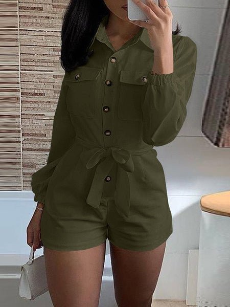 Women's Jumpsuits Lapel Long Sleeve Pocket Shorts Casual Jumpsuit - Jumpsuits - Instastyled | Online Fashion Free Shipping Clothing, Dresses, Tops, Shoes - 10/02/2022 - 40-50 - Bottoms