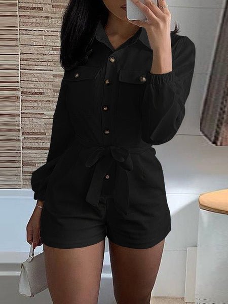 Women's Jumpsuits Lapel Long Sleeve Pocket Shorts Casual Jumpsuit - Jumpsuits - Instastyled | Online Fashion Free Shipping Clothing, Dresses, Tops, Shoes - 10/02/2022 - 40-50 - Bottoms