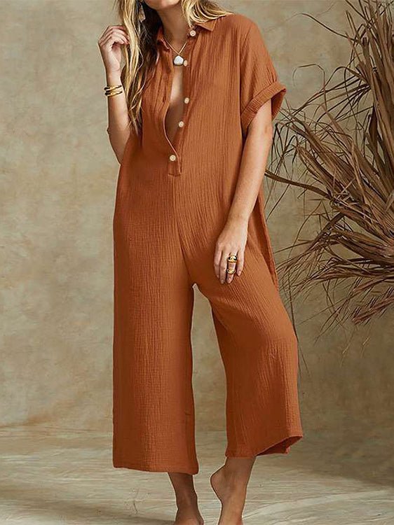 Women's Jumpsuits Loose Lapel Button Wide-Leg Jumpsuit - Jumpsuits - Instastyled | Online Fashion Free Shipping Clothing, Dresses, Tops, Shoes - 16/07/2022 - 30-40 - bottoms