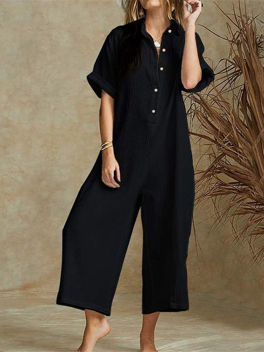 Women's Jumpsuits Loose Lapel Button Wide-Leg Jumpsuit - Jumpsuits - Instastyled | Online Fashion Free Shipping Clothing, Dresses, Tops, Shoes - 16/07/2022 - 30-40 - bottoms