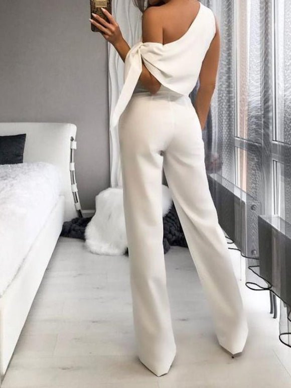 Women's Jumpsuits Loose Off-Shoulder Sleeveless Jumpsuit - Jumpsuits - Instastyled | Online Fashion Free Shipping Clothing, Dresses, Tops, Shoes - 19/04/2022 - Bottoms - Color_White