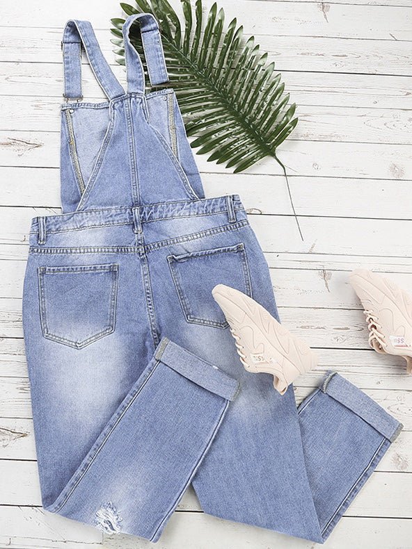 Women's Jumpsuits Loose Pocket Ripped Denim Jumpsuit - Jumpsuits - Instastyled | Online Fashion Free Shipping Clothing, Dresses, Tops, Shoes - 31/05/2022 - Bottoms - Color_Blue