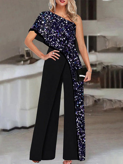 Women's Jumpsuits Loose Printed One Shoulder Irregular Jumpsuit - Jumpsuits - Instastyled | Online Fashion Free Shipping Clothing, Dresses, Tops, Shoes - 09/06/2022 - Bottoms - Color_Black