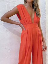 Women's Jumpsuits Loose Sleeveless Wide Leg Jumpsuit - Jumpsuits - Instastyled | Online Fashion Free Shipping Clothing, Dresses, Tops, Shoes - 25/02/2022 - Bottoms - color-orange