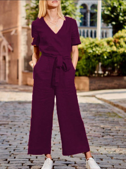 Women's Jumpsuits Loose Solid Pocket Short Sleeve Jumpsuit - Jumpsuits & Rompers - Instastyled | Online Fashion Free Shipping Clothing, Dresses, Tops, Shoes - 11/01/2022 - 30-40 - Bottoms