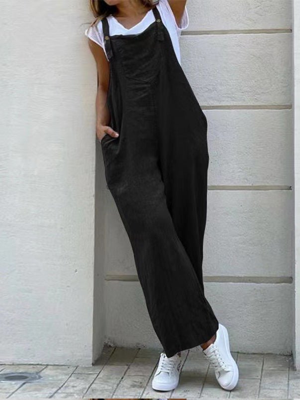 Women's Jumpsuits Loose Solid Pocket Sleeveless Jumpsuit - Jumpsuits - Instastyled | Online Fashion Free Shipping Clothing, Dresses, Tops, Shoes - 31/05/2022 - Bottoms - Color_Black