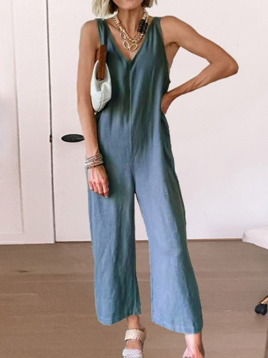 Women's Jumpsuits Loose Solid V-Neck Sleeveless Jumpsuit - Jumpsuits - Instastyled | Online Fashion Free Shipping Clothing, Dresses, Tops, Shoes - 20-30 - 21/07/2022 - bottoms
