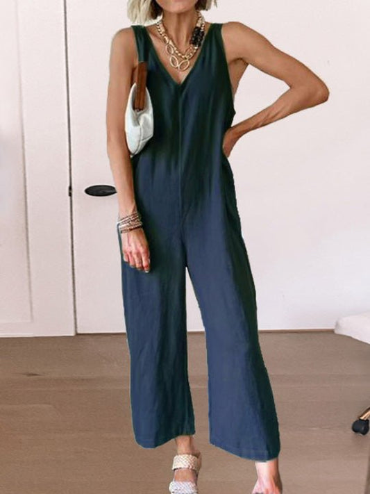 Women's Jumpsuits Loose Solid V-Neck Sleeveless Jumpsuit - Jumpsuits - Instastyled | Online Fashion Free Shipping Clothing, Dresses, Tops, Shoes - 20-30 - 21/07/2022 - bottoms