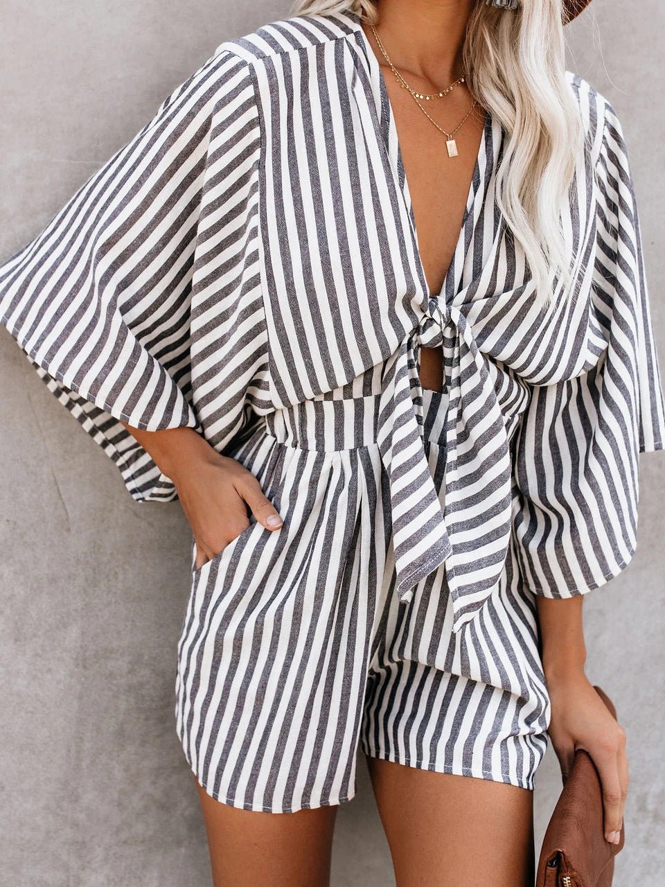 Women's Jumpsuits Loose V-Neck Tie Pocket Jumpsuit - Jumpsuits - Instastyled | Online Fashion Free Shipping Clothing, Dresses, Tops, Shoes - 13/05/2022 - Bottoms - color-black