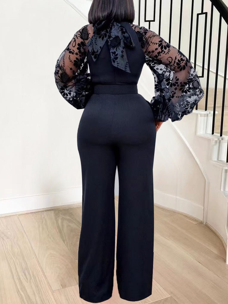 Women's Jumpsuits Mesh Balloon Sleeve Slim Fit Wide-Leg Jumpsuit - Jumpsuits - Instastyled | Online Fashion Free Shipping Clothing, Dresses, Tops, Shoes - 19/07/2022 - bottoms - color-black