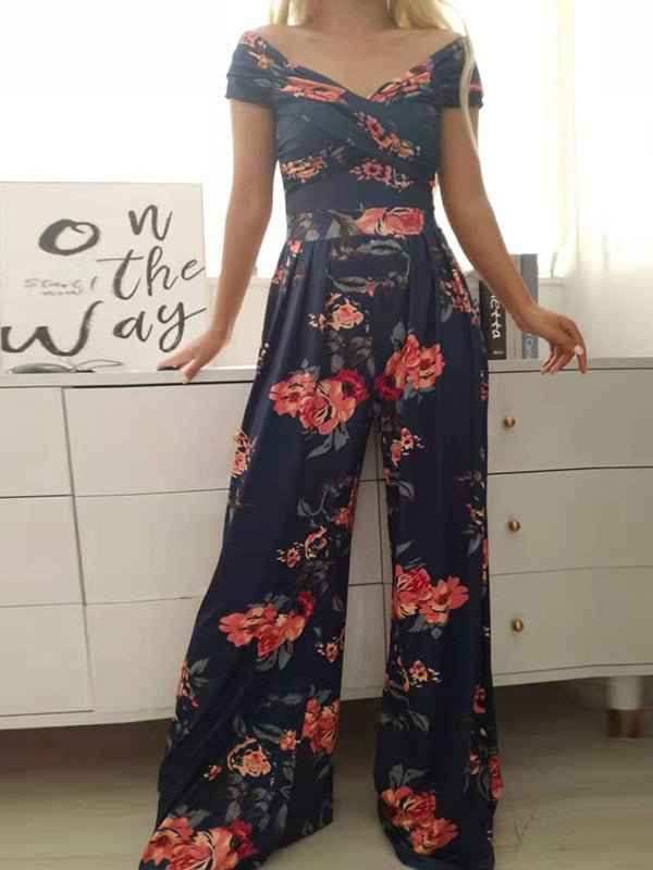 Women's Jumpsuits Off Shoulder Print High Waist Wide Leg Jumpsuit - Jumpsuits - Instastyled | Online Fashion Free Shipping Clothing, Dresses, Tops, Shoes - 20/07/2022 - Bottoms - Color_Blue