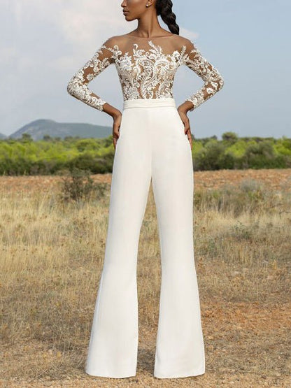 Women's Jumpsuits One-Shoulder Embroidered Long Sleeve Jumpsuit - Jumpsuits - Instastyled | Online Fashion Free Shipping Clothing, Dresses, Tops, Shoes - 25/08/2022 - Bottoms - Color_White