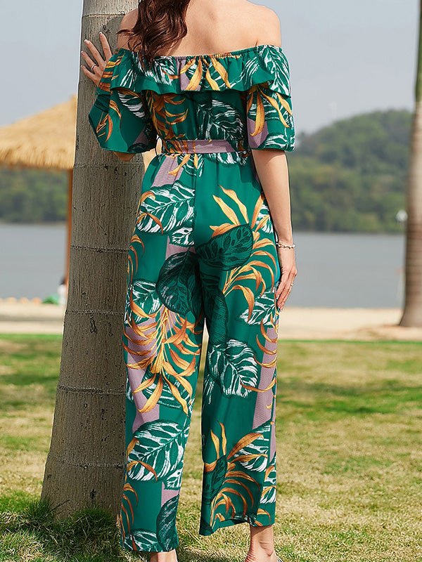 Women's Jumpsuits One-Shoulder Floral Belted Ruffle Jumpsuit - Jumpsuits - Instastyled | Online Fashion Free Shipping Clothing, Dresses, Tops, Shoes - 09/06/2022 - Bottoms - Color_Blue