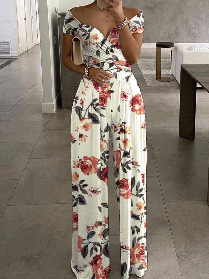 Women's Jumpsuits One-Shoulder Floral Print Jumpsuit - Jumpsuits & Rompers - INS | Online Fashion Free Shipping Clothing, Dresses, Tops, Shoes - 21/08/2021 - 30-40 - Bottom
