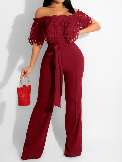 Women's Jumpsuits One-Shoulder Lace Lace-Up Jumpsuit - Jumpsuits - Instastyled | Online Fashion Free Shipping Clothing, Dresses, Tops, Shoes - 29/07/2022 - 40-50 - bottoms