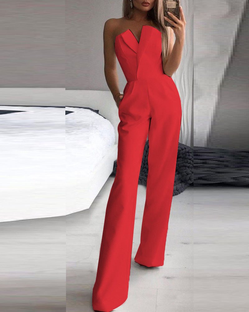 Women's Jumpsuits One-Shoulder Pocket Sleeveless Jumpsuit - Jumpsuits - Instastyled | Online Fashion Free Shipping Clothing, Dresses, Tops, Shoes - 05/08/2022 - Bottoms - Color_Red