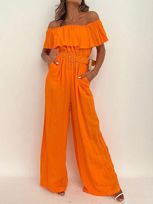 Women's Jumpsuits One-Shoulder Ruffle Belt Wide-Leg Jumpsuit - Jumpsuits - Instastyled | Online Fashion Free Shipping Clothing, Dresses, Tops, Shoes - 08/08/2022 - Bottoms - Color_Apricot