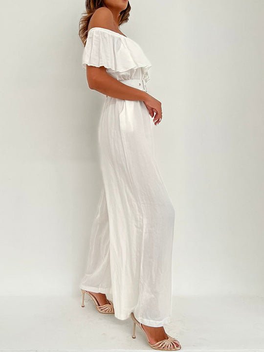 Women's Jumpsuits One-Shoulder Ruffle Belt Wide-Leg Jumpsuit - Jumpsuits - Instastyled | Online Fashion Free Shipping Clothing, Dresses, Tops, Shoes - 08/08/2022 - Bottoms - Color_Apricot