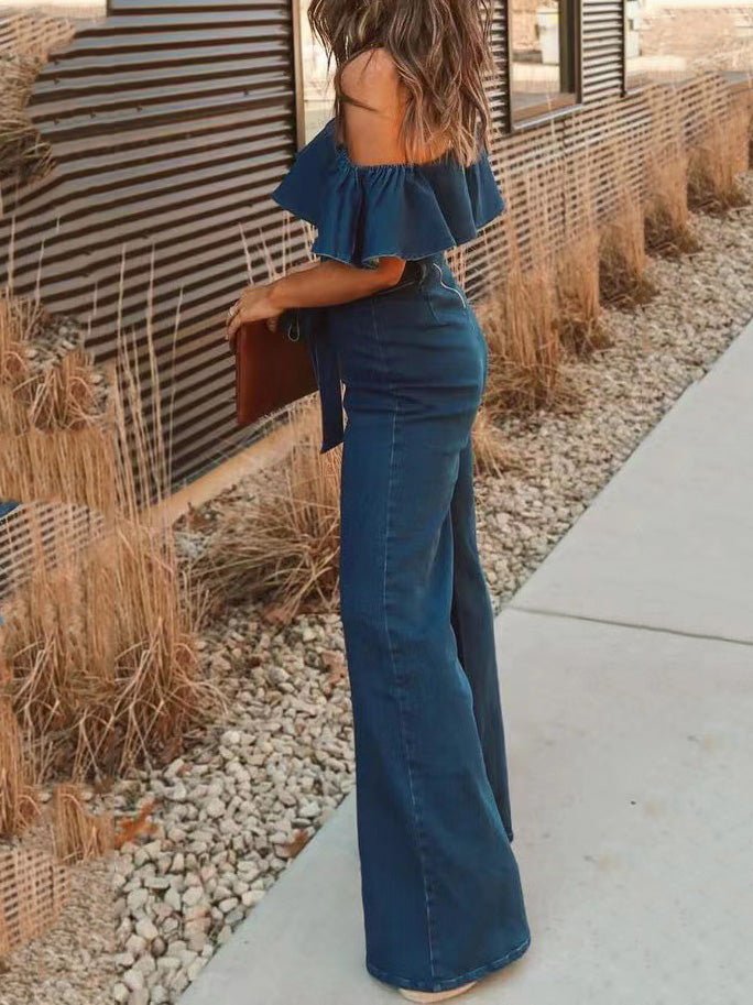 Women's Jumpsuits One-Shoulder Ruffled Belted Jumpsuit - Jumpsuits - Instastyled | Online Fashion Free Shipping Clothing, Dresses, Tops, Shoes - 30/03/2022 - Bottoms - Color_Blue