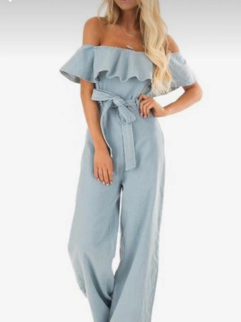 Women's Jumpsuits One-Shoulder Ruffled Belted Jumpsuit - Jumpsuits - Instastyled | Online Fashion Free Shipping Clothing, Dresses, Tops, Shoes - 30/03/2022 - Bottoms - Color_Blue