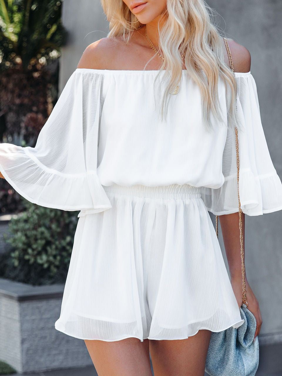 Women's Jumpsuits One-Shoulder Short Sleeve Solid Chiffon Jumpsuit - Jumpsuits - Instastyled | Online Fashion Free Shipping Clothing, Dresses, Tops, Shoes - 20/05/2022 - 40-50 - Bottoms