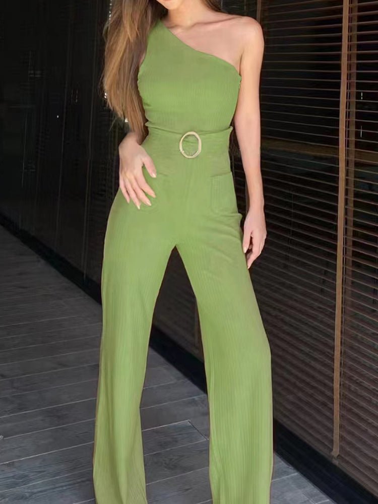 Women's Jumpsuits One Shoulder Strap Belt Wide Leg Pants Jumpsuit - Jumpsuits - Instastyled | Online Fashion Free Shipping Clothing, Dresses, Tops, Shoes - 24/10/2022 - 30-40 - bottoms