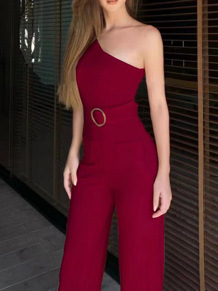 Women's Jumpsuits One Shoulder Strap Belt Wide Leg Pants Jumpsuit - Jumpsuits - Instastyled | Online Fashion Free Shipping Clothing, Dresses, Tops, Shoes - 24/10/2022 - 30-40 - bottoms