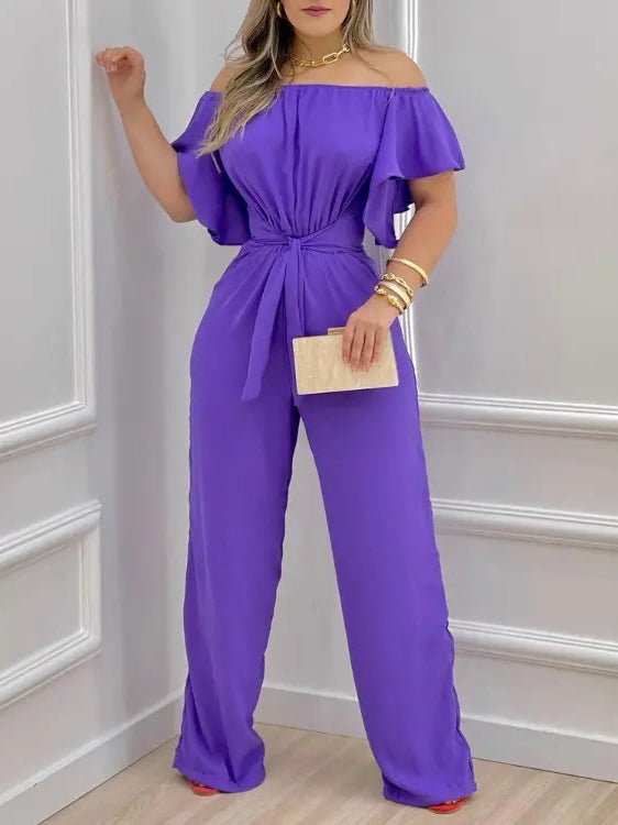 Women's Jumpsuits One-Shoulder Tie-Up Short Sleeve Jumpsuit - Jumpsuits - Instastyled | Online Fashion Free Shipping Clothing, Dresses, Tops, Shoes - 18/05/2022 - 40-50 - Bottoms