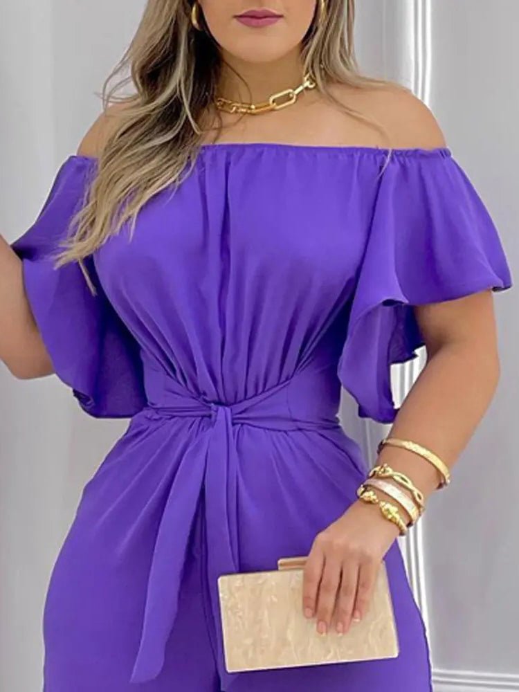 Women's Jumpsuits One-Shoulder Tie-Up Short Sleeve Jumpsuit - Jumpsuits - Instastyled | Online Fashion Free Shipping Clothing, Dresses, Tops, Shoes - 18/05/2022 - 40-50 - Bottoms