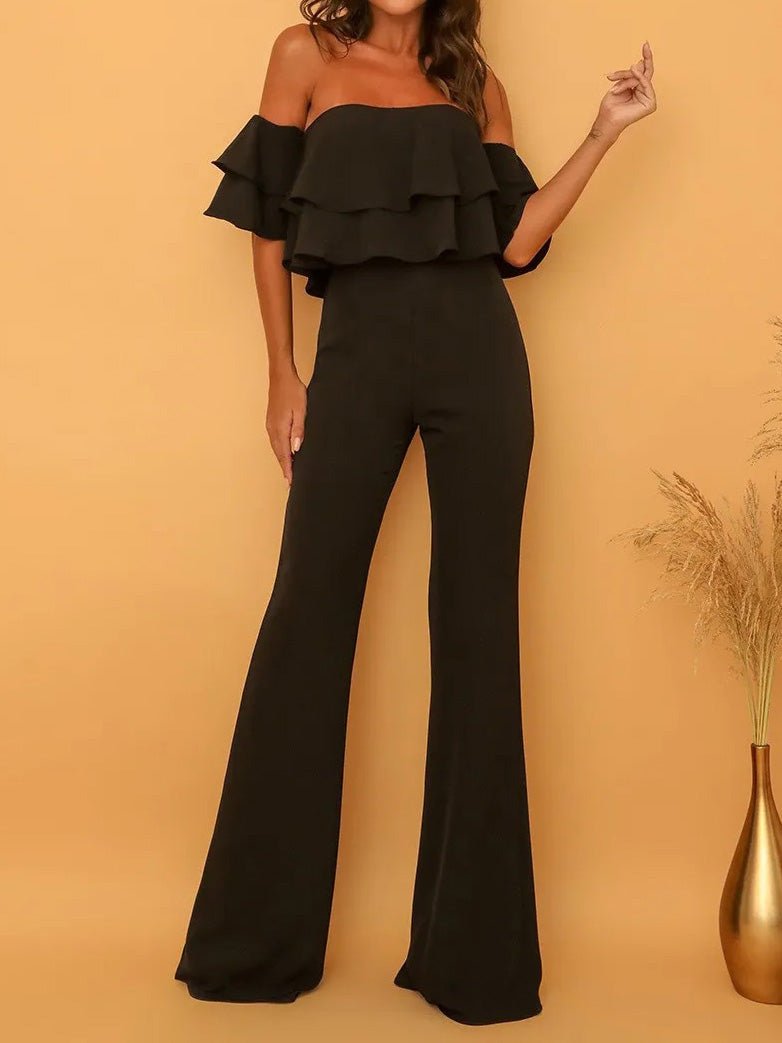 Women's Jumpsuits One Word Collar Ruffled Solid Jumpsuit - Jumpsuits - Instastyled | Online Fashion Free Shipping Clothing, Dresses, Tops, Shoes - 06/04/2022 - 40-50 - Bottoms