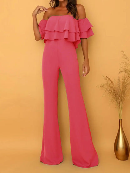 Women's Jumpsuits One Word Collar Ruffled Solid Jumpsuit - Jumpsuits - Instastyled | Online Fashion Free Shipping Clothing, Dresses, Tops, Shoes - 06/04/2022 - 40-50 - Bottoms