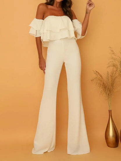 Women's Jumpsuits One Word Collar Ruffled Solid Jumpsuit - Jumpsuits - Instastyled | Online Fashion Free Shipping Clothing, Dresses, Tops, Shoes - 06/04/2022 - 40-50 - Bottoms