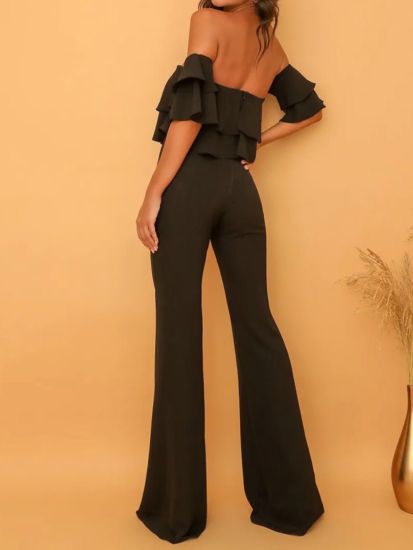 Women's Jumpsuits One Word Collar Ruffled Solid Jumpsuit - Jumpsuits - Instastyled | Online Fashion Free Shipping Clothing, Dresses, Tops, Shoes - 06/04/2022 - 40-50 - Bottoms