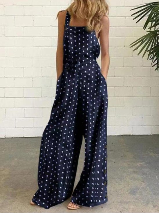 Women's Jumpsuits Polka Dot Print Button Sleeveless Pocket Jumpsuit - Jumpsuits - Instastyled | Online Fashion Free Shipping Clothing, Dresses, Tops, Shoes - 01/07/2022 - 30-40 - Bottoms