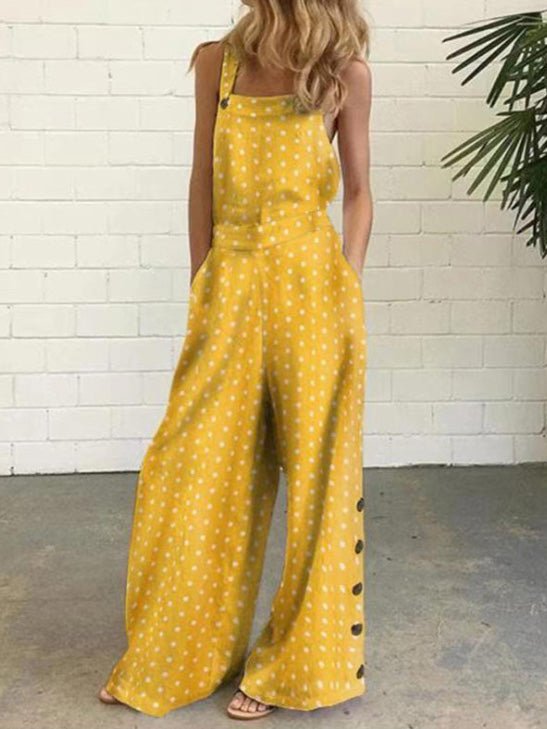 Women's Jumpsuits Polka Dot Print Button Sleeveless Pocket Jumpsuit - Jumpsuits - Instastyled | Online Fashion Free Shipping Clothing, Dresses, Tops, Shoes - 01/07/2022 - 30-40 - Bottoms