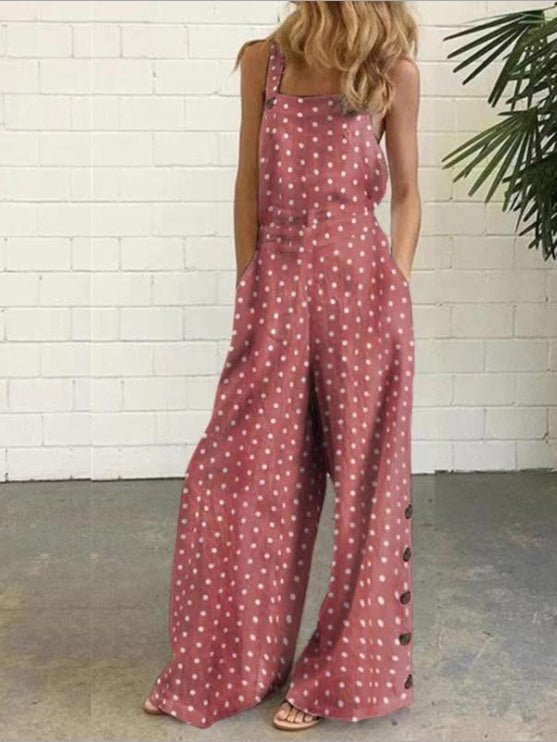 Women's Jumpsuits Polka Dot Print Button Sleeveless Pocket Jumpsuit - Jumpsuits - Instastyled | Online Fashion Free Shipping Clothing, Dresses, Tops, Shoes - 01/07/2022 - 30-40 - Bottoms