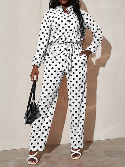 Women's Jumpsuits Polka Dot Print Tie Long Sleeve Jumpsuit - Jumpsuits - Instastyled | Online Fashion Free Shipping Clothing, Dresses, Tops, Shoes - 04/08/2022 - Bottoms - Color_Black