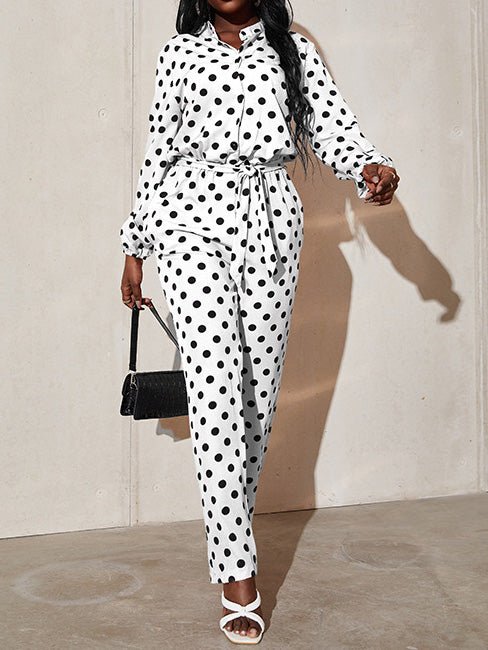 Women's Jumpsuits Polka Dot Print Tie Long Sleeve Jumpsuit - Jumpsuits - Instastyled | Online Fashion Free Shipping Clothing, Dresses, Tops, Shoes - 04/08/2022 - Bottoms - Color_Black